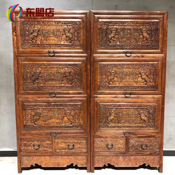 古董老家具越南黄花梨画柜高浮雕狮子滚绣球满工清代老物件现货