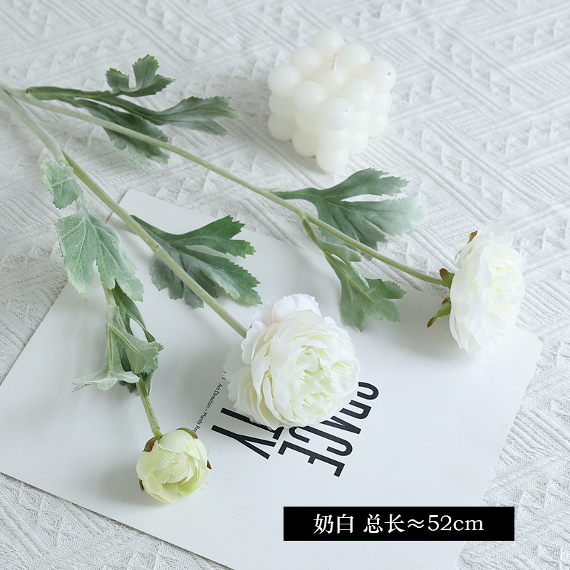 Artificial Flower And Artificial Plant Artificial High-End Flocking 3-Head Qianzi Lotus Artificial Flower Ins Simple European Style Home Living Room Decoration Fake Flower Wholesale