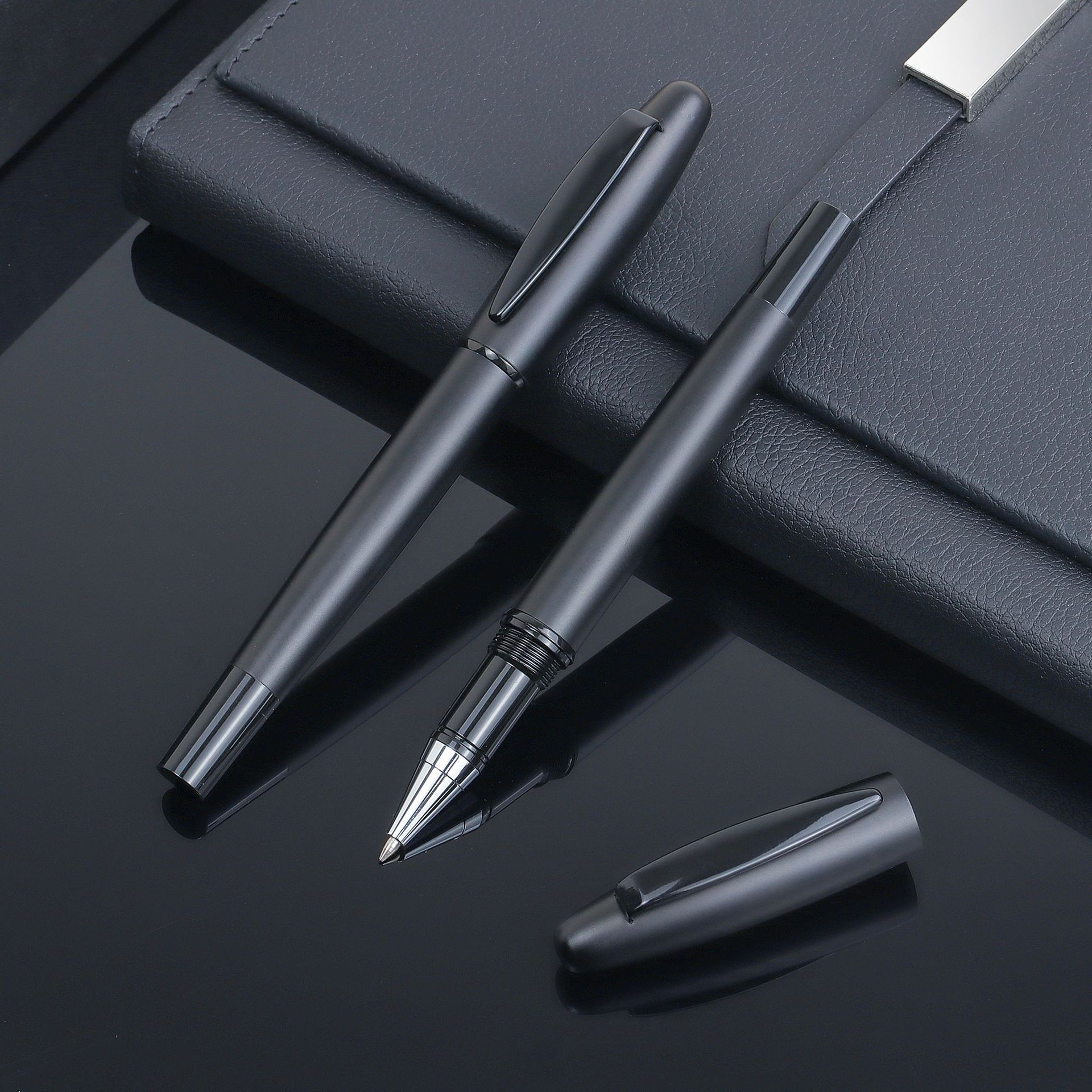 黑砂金属签字笔商务办公中性笔礼品笔广告笔印刷logo拔盖简约批发