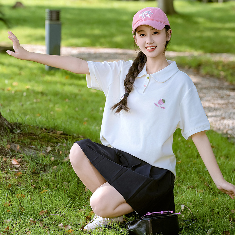 女大童休闲短袖t恤女夏季2024新款学院风高初中生少女白色打底衫