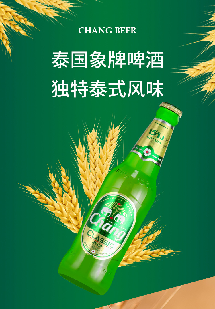 泰国进口泰国原装进口320ml*24瓶整箱批发 chang泰象大象黄啤酒