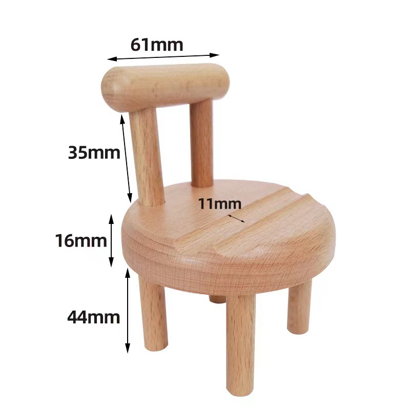 Mini Chair Mobile Phone Bracket Creative Solid Wood Desktop Decoration Beech Stool Cell Phone Stand Laser Logo