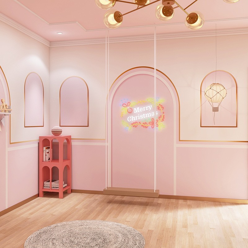 3d立体甜美粉色拱门墙纸美容院女装店婚纱摄影拍照直播间背景墙布