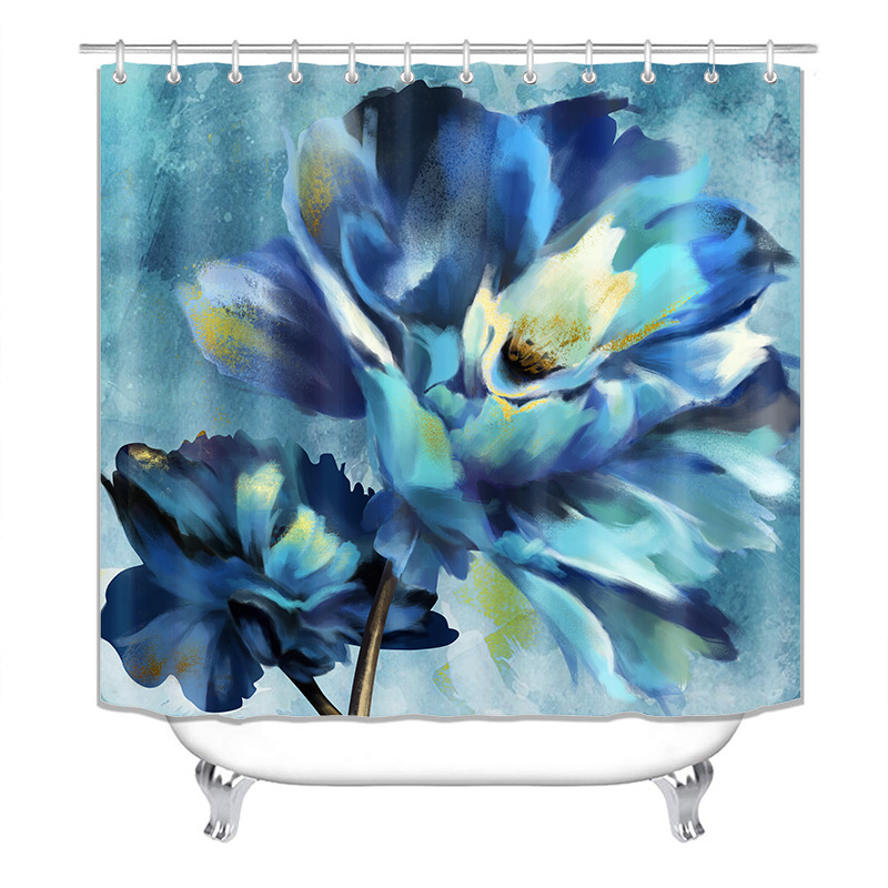 HD Digital Printing Shower Curtain Set Waterproof Punch-Free Partition Curtain Bath Curtain Hotel Toilet Rain Curtain