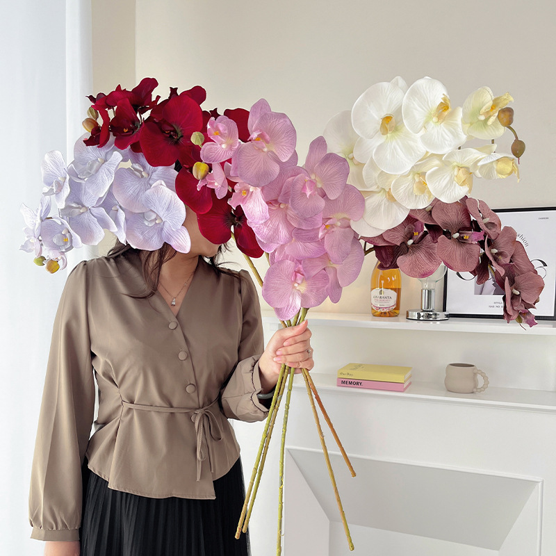 Artificial Flower And Artificial Plant  Factory Wholesale Simulation Single Stem Retro 10 Head Hand Feeling Big Flower Phalaenopsis Fake Flower Decoration Living Room Decoration Artificial Flower