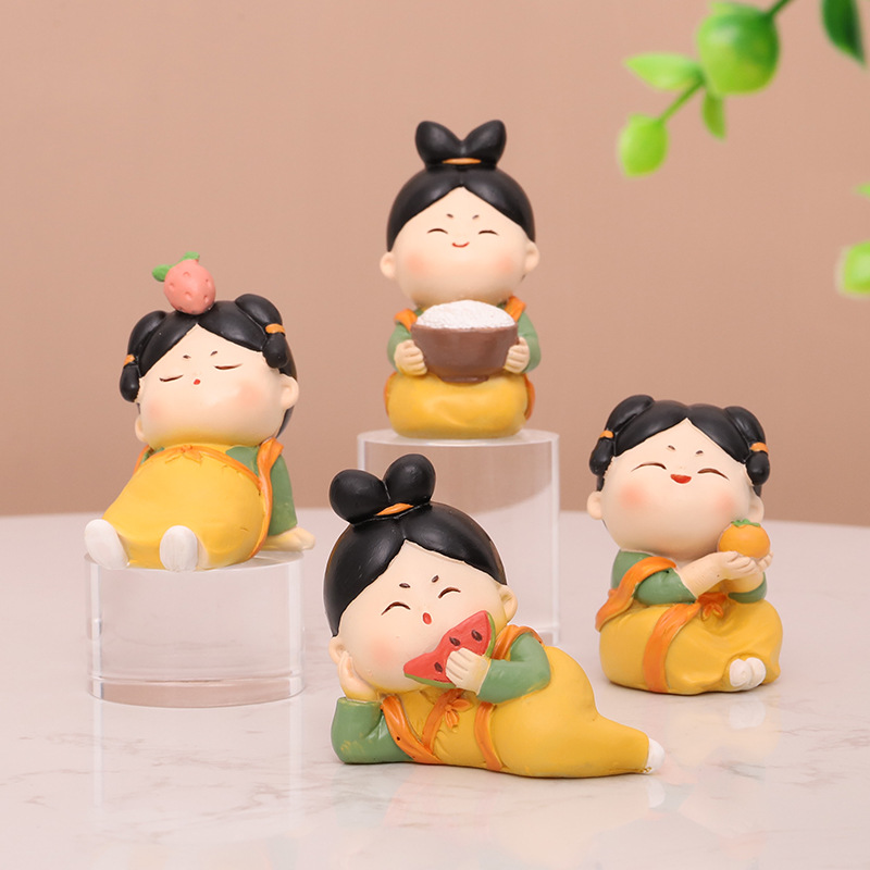 中式唐代仕女树脂工艺品摆件 创意桌面车载宫女饰品国潮装饰礼品