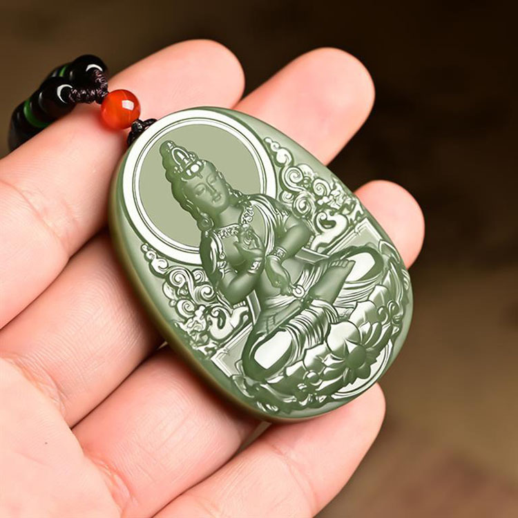新疆和田玉坐莲观音菩萨吊坠玉石男女莲花挂件玉佩玉坠项链