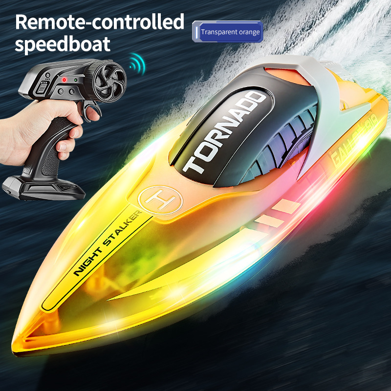 Cross-Border New Arrival Hj819 Remote-Control Ship 2.4G Remote Control High-Speed Speedboat LED Light Boat Rechargeable Children's Toy Boat