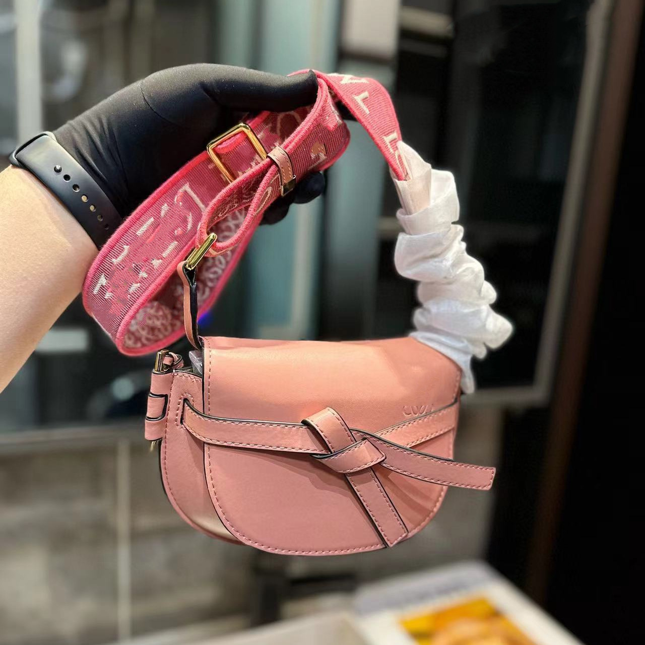 loew 罗意wei 女包gate dual马鞍包mini蝴蝶结翻盖牛皮单肩斜跨包