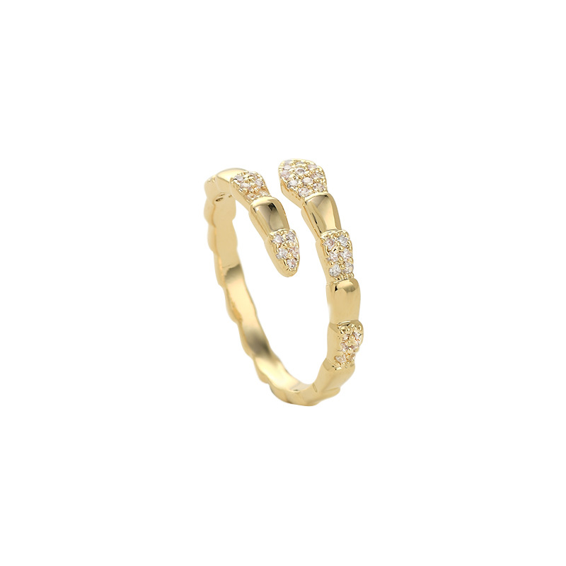 2024 New Micro Inlaid Zircon Temperament Open Ring Female Niche Design Snake Bone Ring Exquisite Index Finger Ring