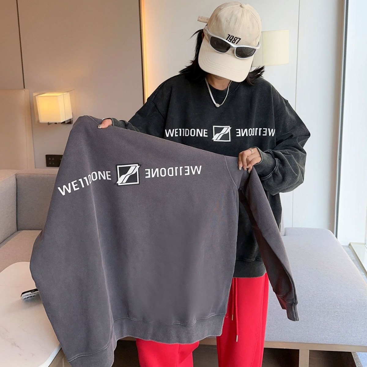 lanbos we11done秋冬款立体烫钻logo字母宽松版男女同款长袖卫衣