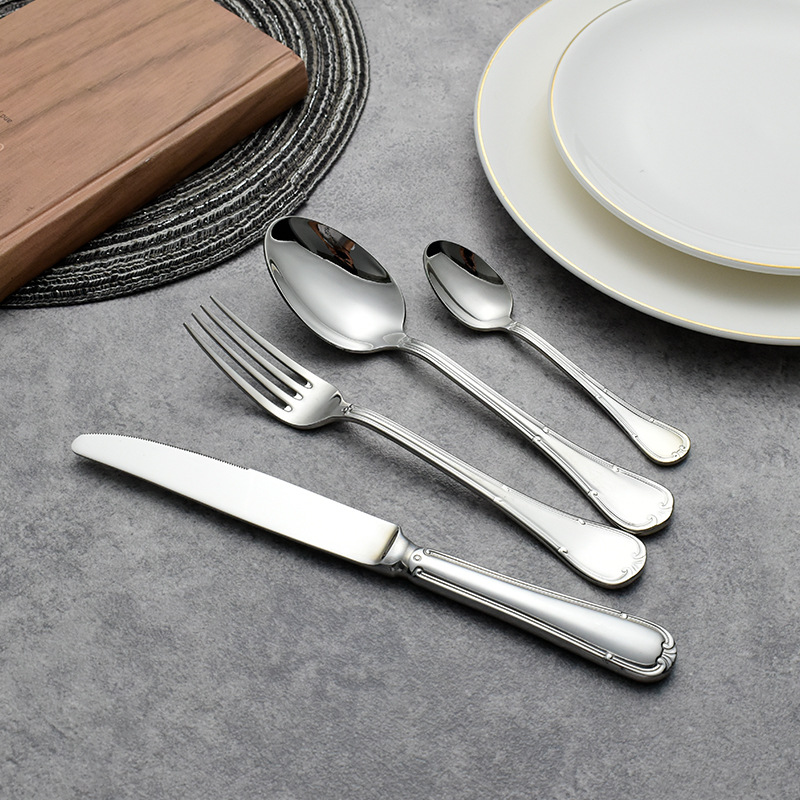European-Style 304 Stainless Steel Light Luxury Western Knife and Fork Four-Piece Set Ins Internet Celebrity Tableware Steak Knife, Fork and Spoon Set