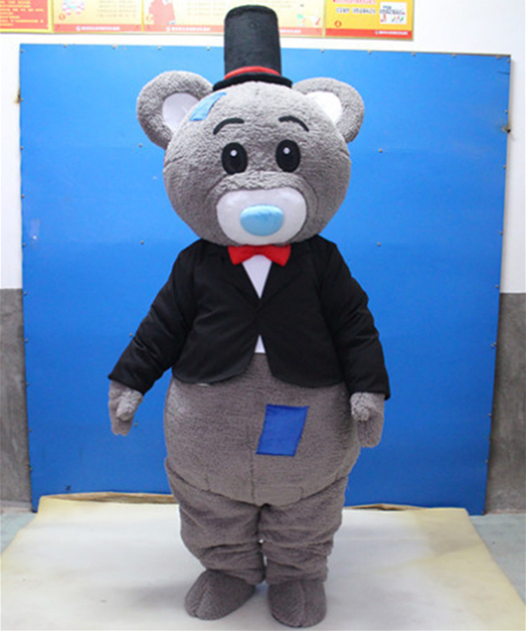 高帽熊仔表演卡通活动行走动漫道具补丁灰熊衣服人偶服装情侣小熊