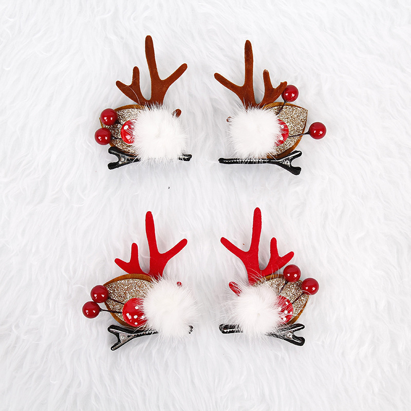 Christmas Decorations Hair Clips Hair Accessories Girl Cute Antlers Hairpin Headdress Christmas Festival Moose a Pair of Hairclips Clip