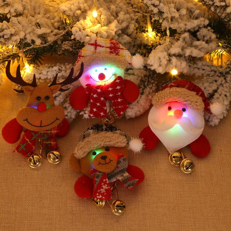 Christmas Decoration Supplies Luminous Hanging Bell Brooch Badge Elderly Snowman Bear Deer Christmas Gift Children Gift
