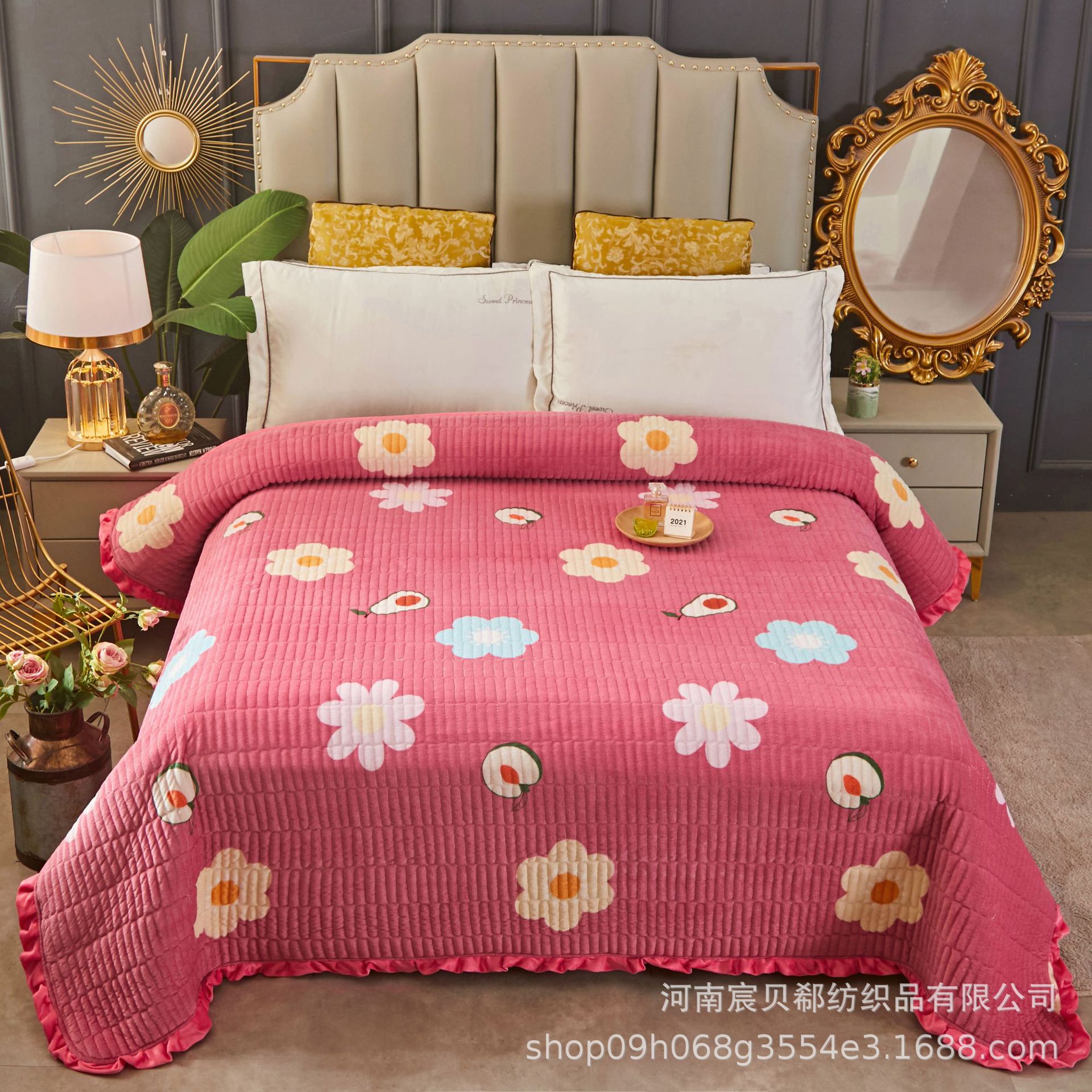 加厚水晶绒花边盖毯冬季保暖毛绒毯铺盖两用毛毯学生宿舍单人双人