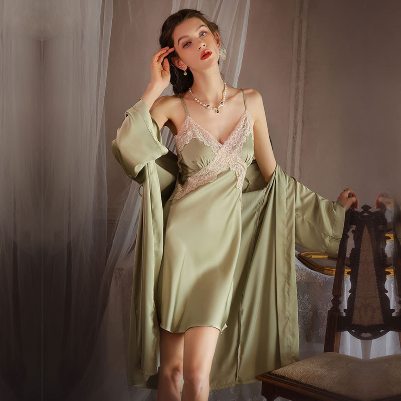 New Nightdress Women's Spring and Summer Thin Sexy Sling Ice Silk Nightgown Silk Lace Online Celebrity Live Home Wear