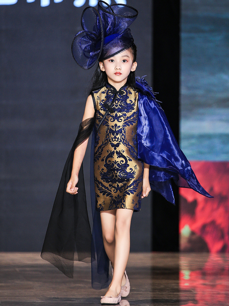 儿童旗袍裙中国风2021新款模特t台女童礼服裙高端走秀国潮演出服