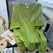 牛油果绿色宽松大版短袖t恤女夏季中长款遮屁股半袖体恤上衣