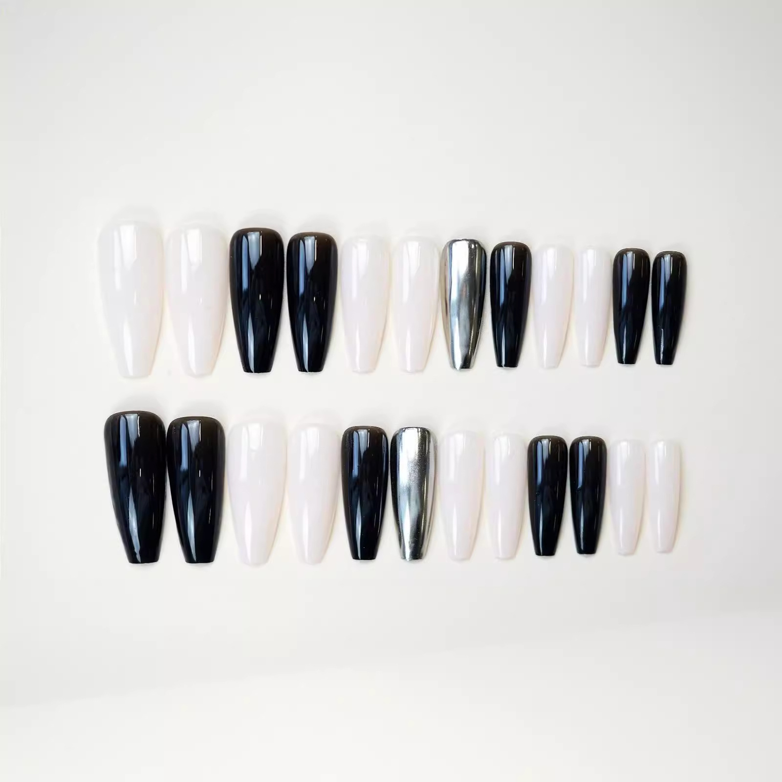 PD-80 Ice Transparent Black Mirror Fake Nails Long T Phototherapy Handmade Wear Nail Wholesale Patch Finished Product Wholesale Wholesale