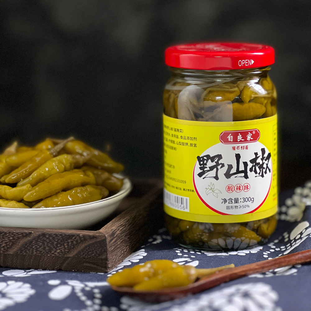 自良家酱泡野山椒酸辣味罐装泡辣椒小米椒泡凤爪调料泡菜300克1瓶