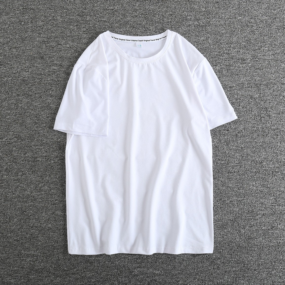 棉白色青年无领现货不连帽宽松型休闲纯色普通男式t恤