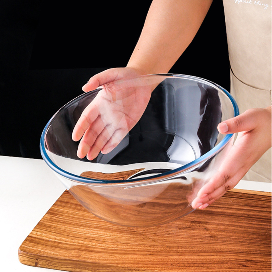 Large Salad Bowl Kitchen Household Glass Dough Basin Simple Glass Basin High Temperature Resistant Soup Bowl round Glass Bowl