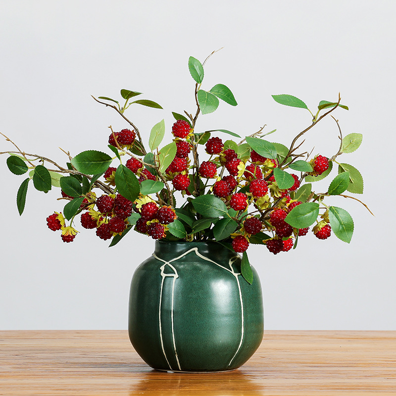 跨境仿真花小枝树野莓果覆盆子红果幸运果DIY小花瓶插花摄影道具