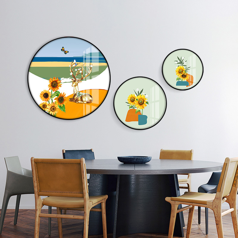 round Bedroom Bedside Three-Piece Painting Decorative Painting Modern Light Luxury Living Room Wall Painting Kitchen Restaurant Wallpaper