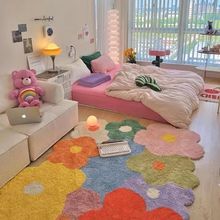 家用彩色花朵地毯少女卧室床边毯客厅沙发茶几脚垫房间垫子毛绒毯