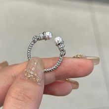 S925纯银中古风麻花珍珠戒指女高级设计感施家珍珠开口可调节指环