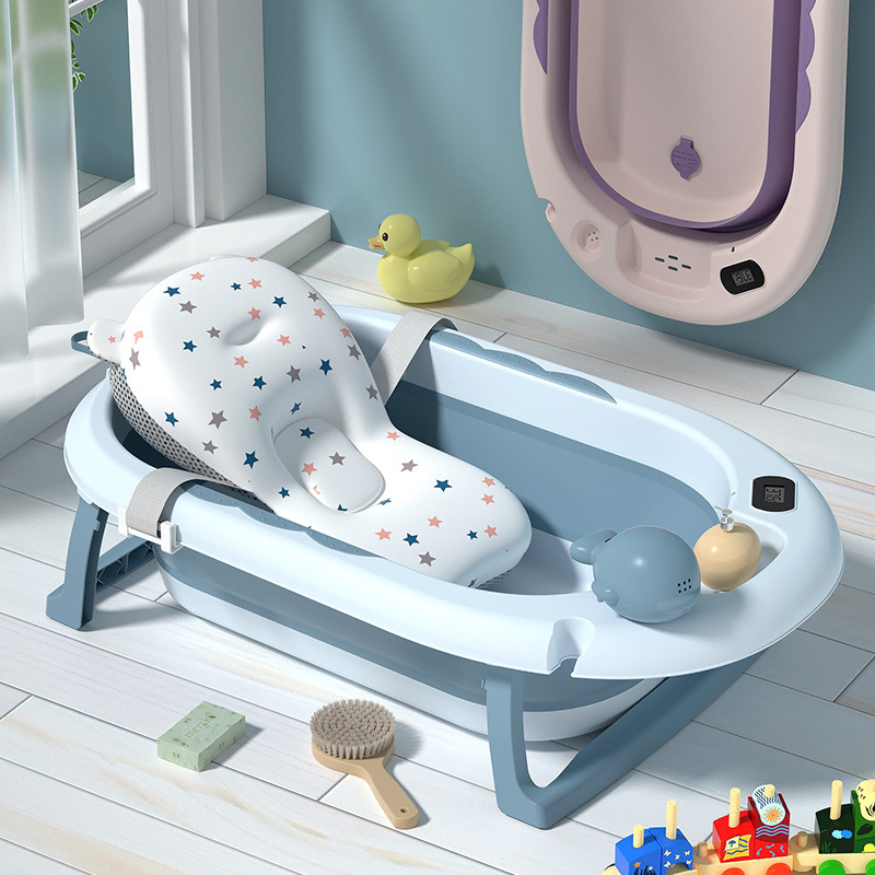 New Large Temperature Sensing Foldable Baby Bath Barrel Baby Bathtub Thickened Sitting Lying Newborn Bath Tub