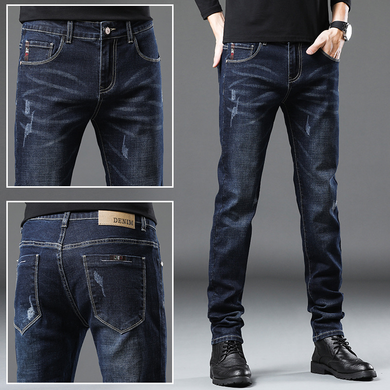 Jeans Men's Straight Loose Japanese Style Autumn and Winter Fleece-Lined Casual Slimming Trousers Korean Style Large Size Stretch Men's Clothing