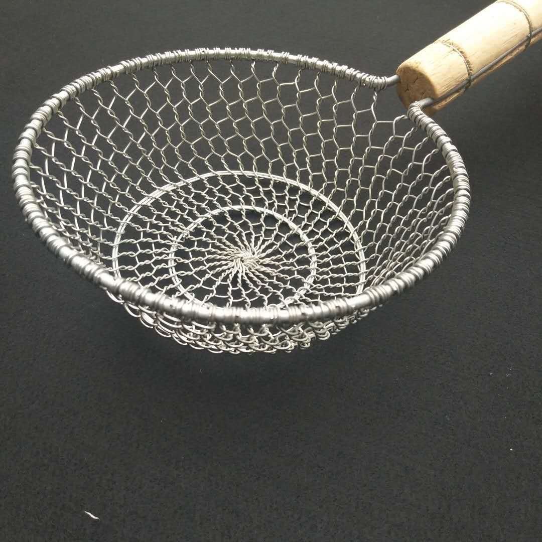 重庆小面漏勺笊篱手工编织铁制铜制燕窝漏勺过滤网捞面漏勺商用