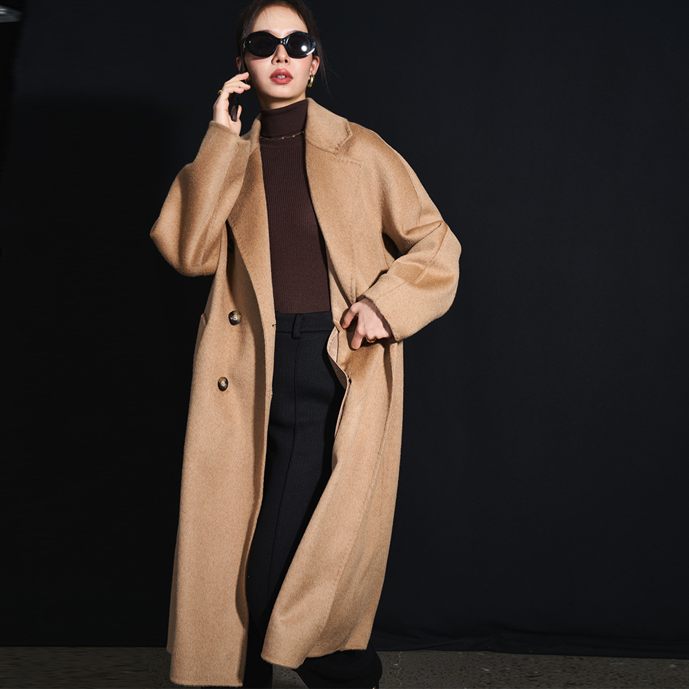 [盛都]sndu22冬100%骆驼绒长毛插肩袖101801宽松毛呢外套大衣女