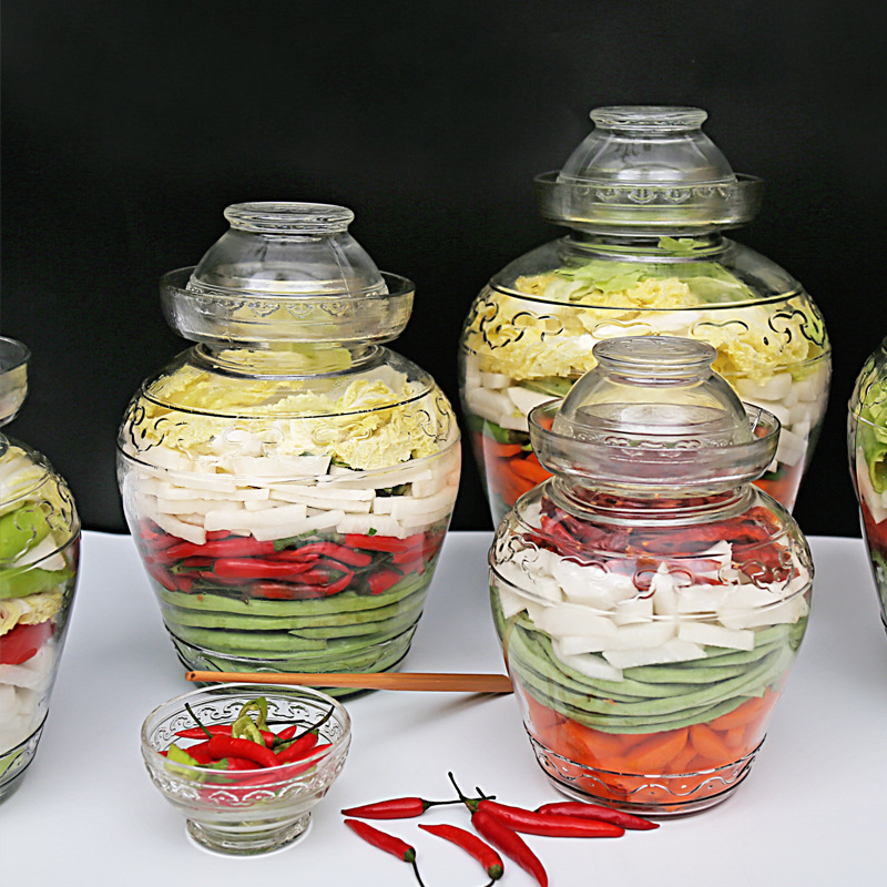 wholesale thickened glass kimchi jar household jar pickles kimchi jar earthen jar pickling vat transparent sealed tank fermentation tank