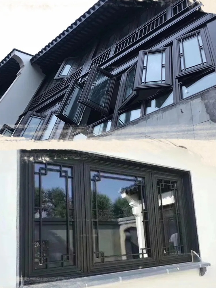 中式茶楼复古门窗四合院仿古门别墅民宿徽派铝合金玻璃入户门