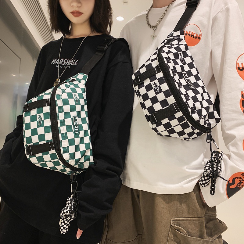 2022 Spring New One-Shoulder Crossbody Plaid Women's Bag Fashion Trendy Street Mobile Coin Purse Casual Chest Bag Men