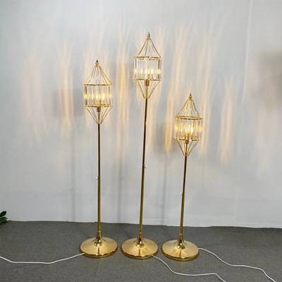 新款婚庆路引灯电镀升降三头水晶灯引路灯婚礼舞台装饰水晶条吊灯