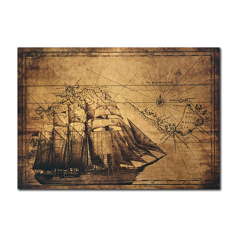 【a2165】复古帆船b款复古牛皮纸海报咖啡馆装饰画