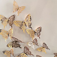 蝴蝶贴纸3D立体金属质感镂空纸仿真墙上装饰自贴墙贴冰箱婚庆婚房