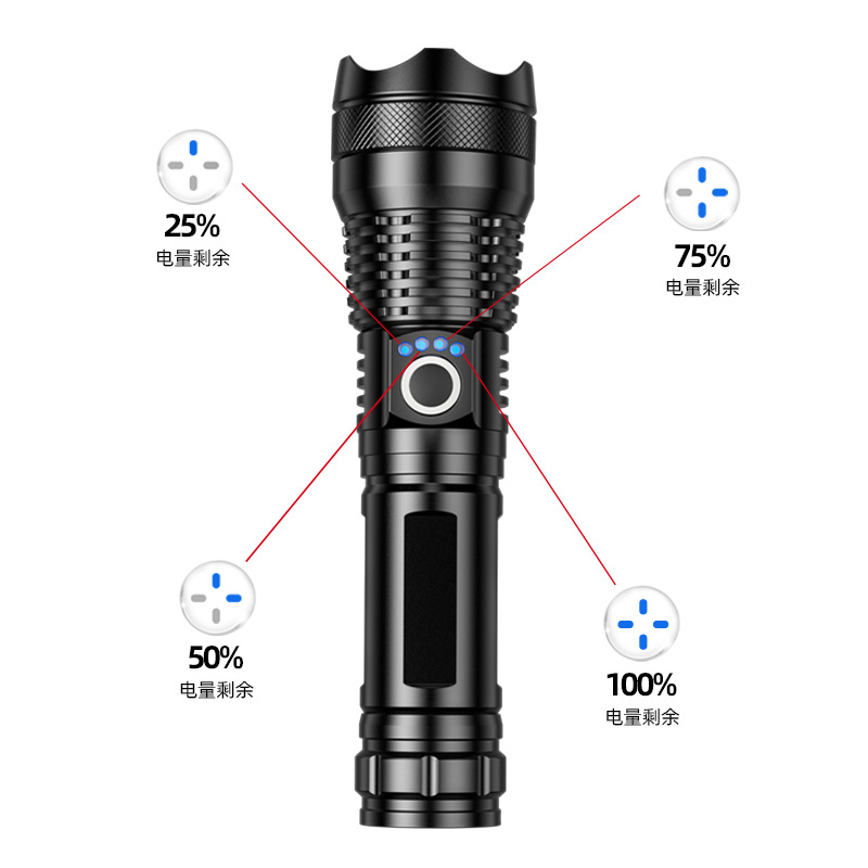 USB Rechargeable P50 Flashlight Outdoor Emergency Lighting Electric Display Flashlight New LED Strong Light Zoom Flashlight