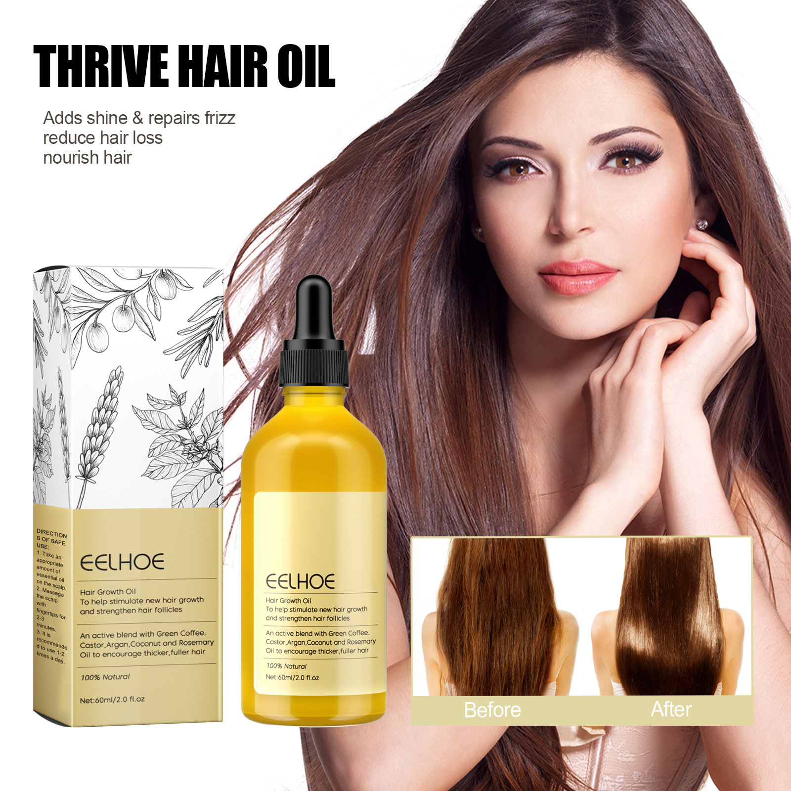 Eelhoe Rosemary Dense Hair Essential Oil Repair Hair Damage Anti-Loss Soft Hair Nourishing Hair Styling Cream
