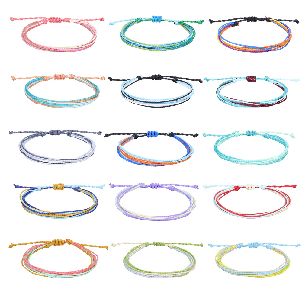 Amazon Hot Boho Waterproof Wax Line Braided Anklet Factory in Stock European and American Summer Surfing Foot Chain