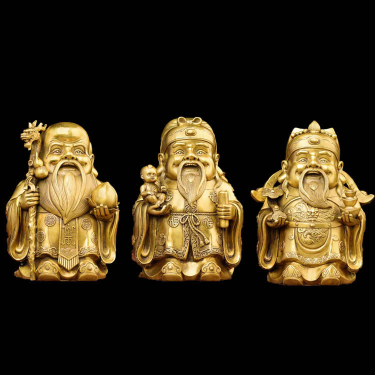 纯铜福禄寿三星摆件黄铜福星禄星寿星公纳福增寿喜财客厅