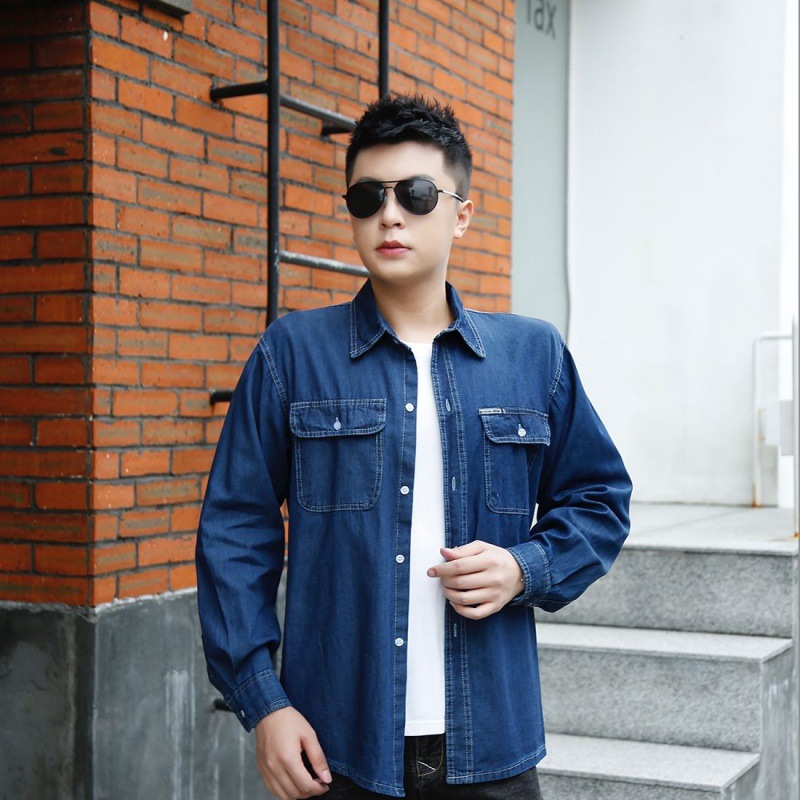 Denim Shirt [Guangzhou Hot Sale] Thin Medium Thick Spring and Summer Work Clothes Men's Cotton Sweat-Absorbent Breathable Electric Welding Cross-Border