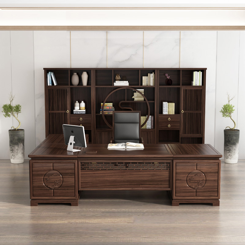 新中式实木办公桌椅组合现代简约老板桌总裁大班台禅意办公家具