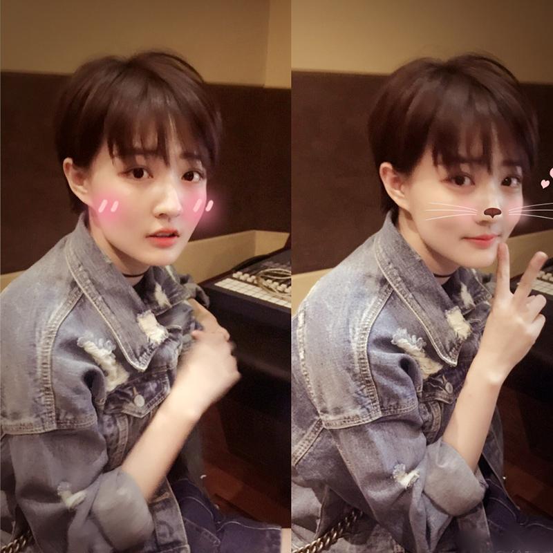 网红短发假发女韩版帅气圆脸黑色学生空气薄刘海蓬松自然全头套