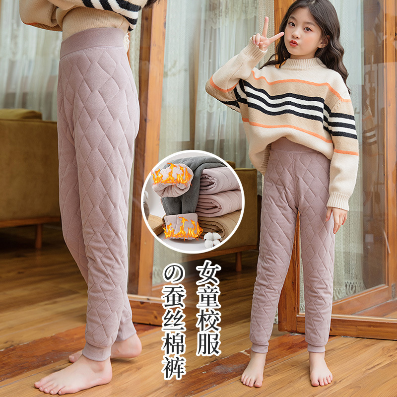 女童校服神器保暖裤内穿小学生儿童加绒加厚打底裤冬季蚕丝棉大童