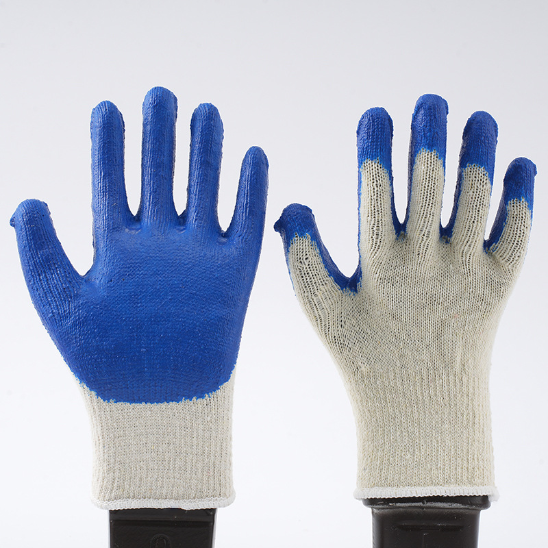 Cotton Thread Latex Gloves Construction Site Adhesive Wear-Resistant Non-Slip Gloves Breathable Cotton Thread Rubber Coated Gloves Thickening and Wear-Resistant Gloves